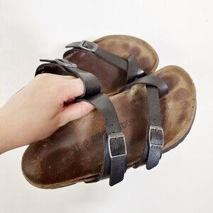 Birkenstock Black Leather Two-Strap Sandals